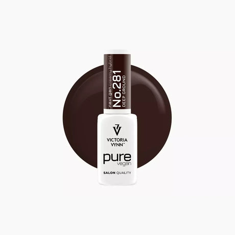 Victoria Vynn Pure Vegan 281 Deep Ground gel polish bottle with deep chocolate-brown colour swatch
