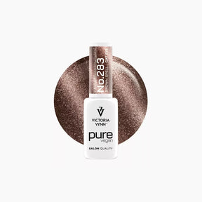 Victoria Vynn Pure Vegan 283 Brown Spell gel polish bottle with brown Cat Eye colour swatch
