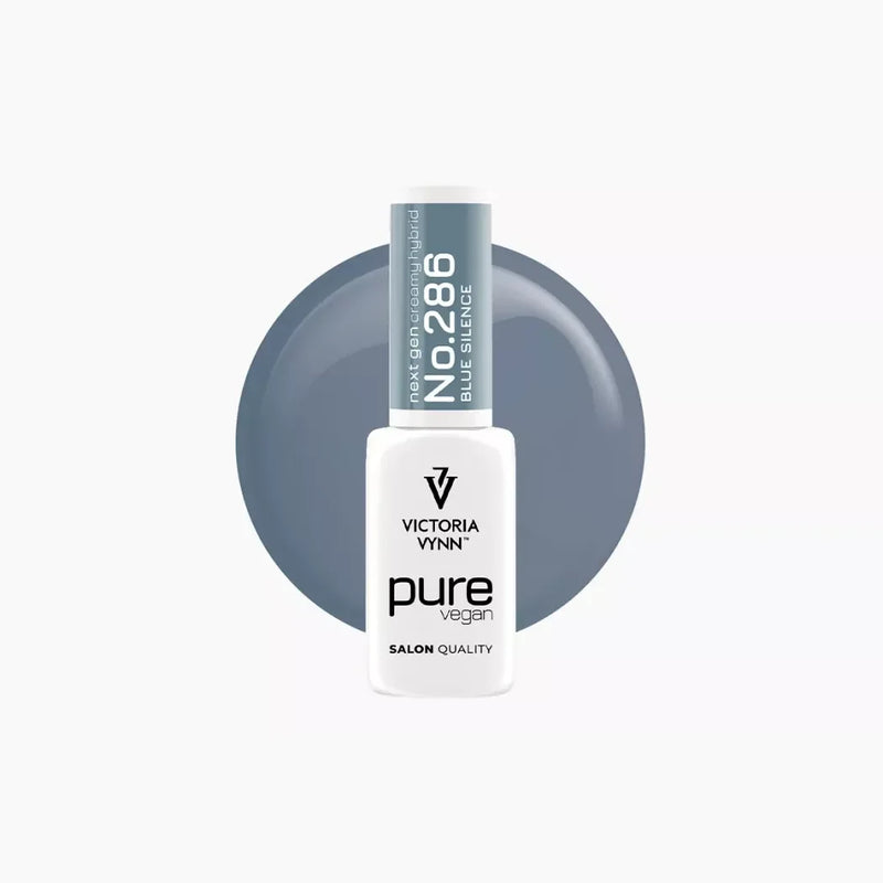 Victoria Vynn Pure Vegan 286 Blue Silence blue-grey gel polish bottle with colour swatch