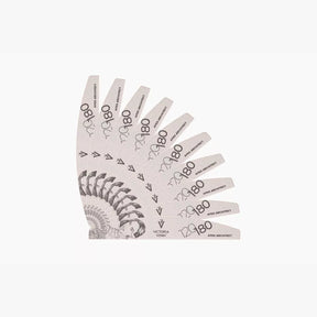 Ten Victoria Vynn APEX ARCHITECT 120/180 crescent nail files arranged in a fan