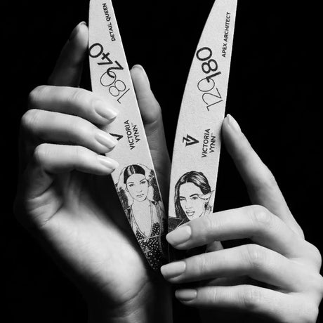 Victoria Vynn Apex Architect and Detail Queen nail files held against a dark background