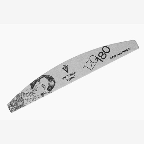 Victoria Vynn APEX ARCHITECT crescent nail file with 120/180 grit on a light background