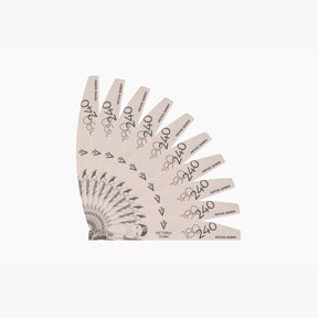Ten Victoria Vynn Detail Queen 180/240 crescent nail files arranged in a fan