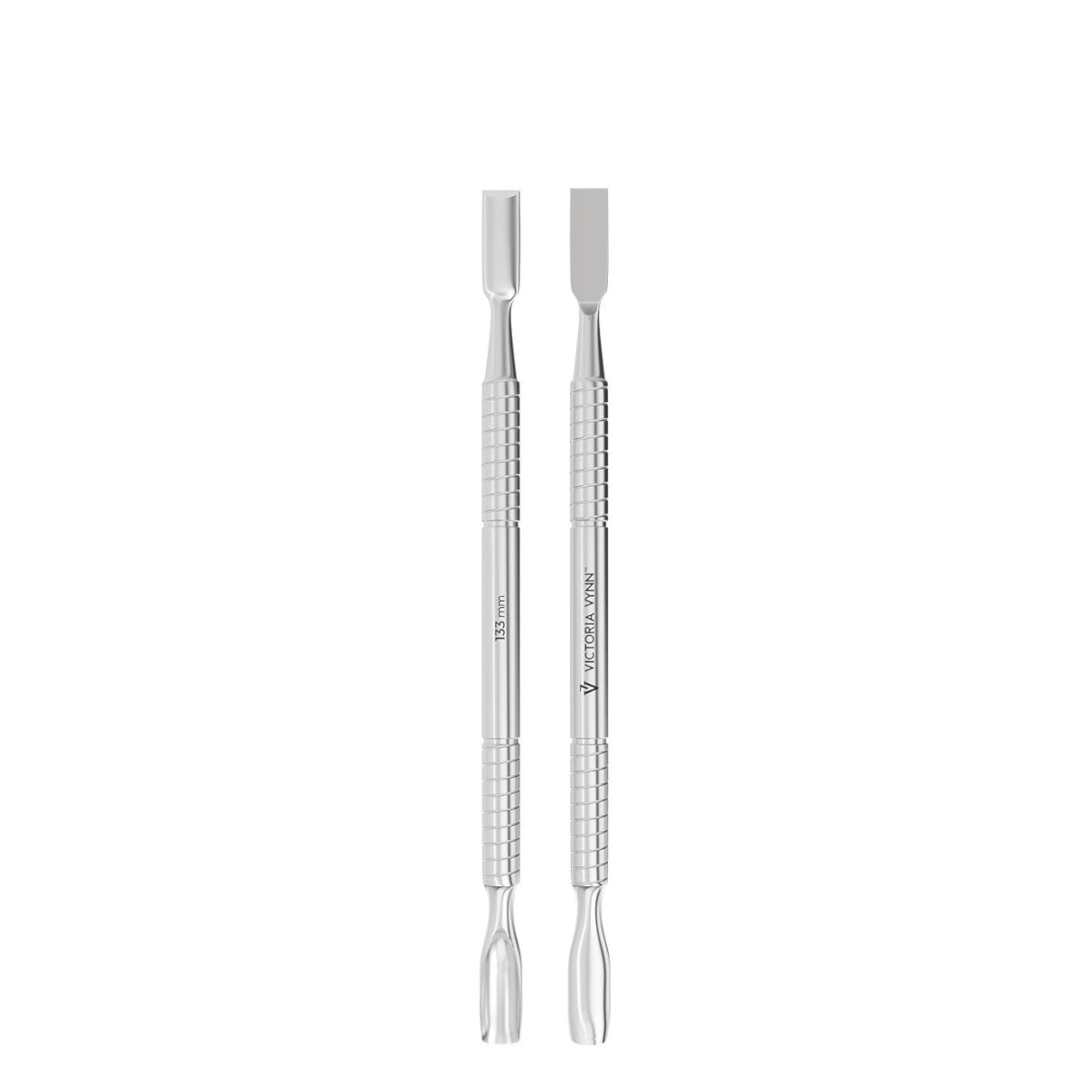 Victoria Vynn Double Ended Cuticle Pusher - stainless-steel cuticle pusher with the working tip visible on a white background