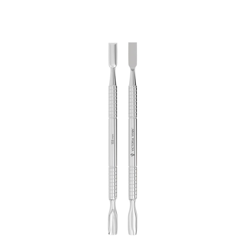 Victoria Vynn Double Ended Cuticle Pusher - stainless-steel cuticle pusher with the working tip visible on a white background