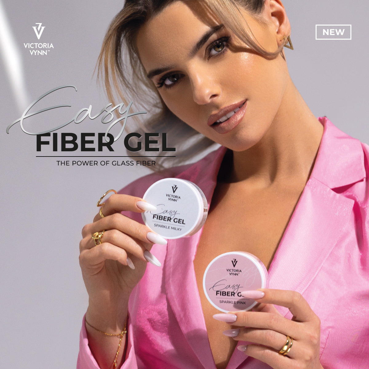 Victoria Vynn Easy Fiber Gel Sparkle Pink - colour shown on manicured nails