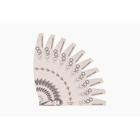 Fan arrangement showing the pack of ten Victoria Vynn French Fighter 80/100 crescent nail files