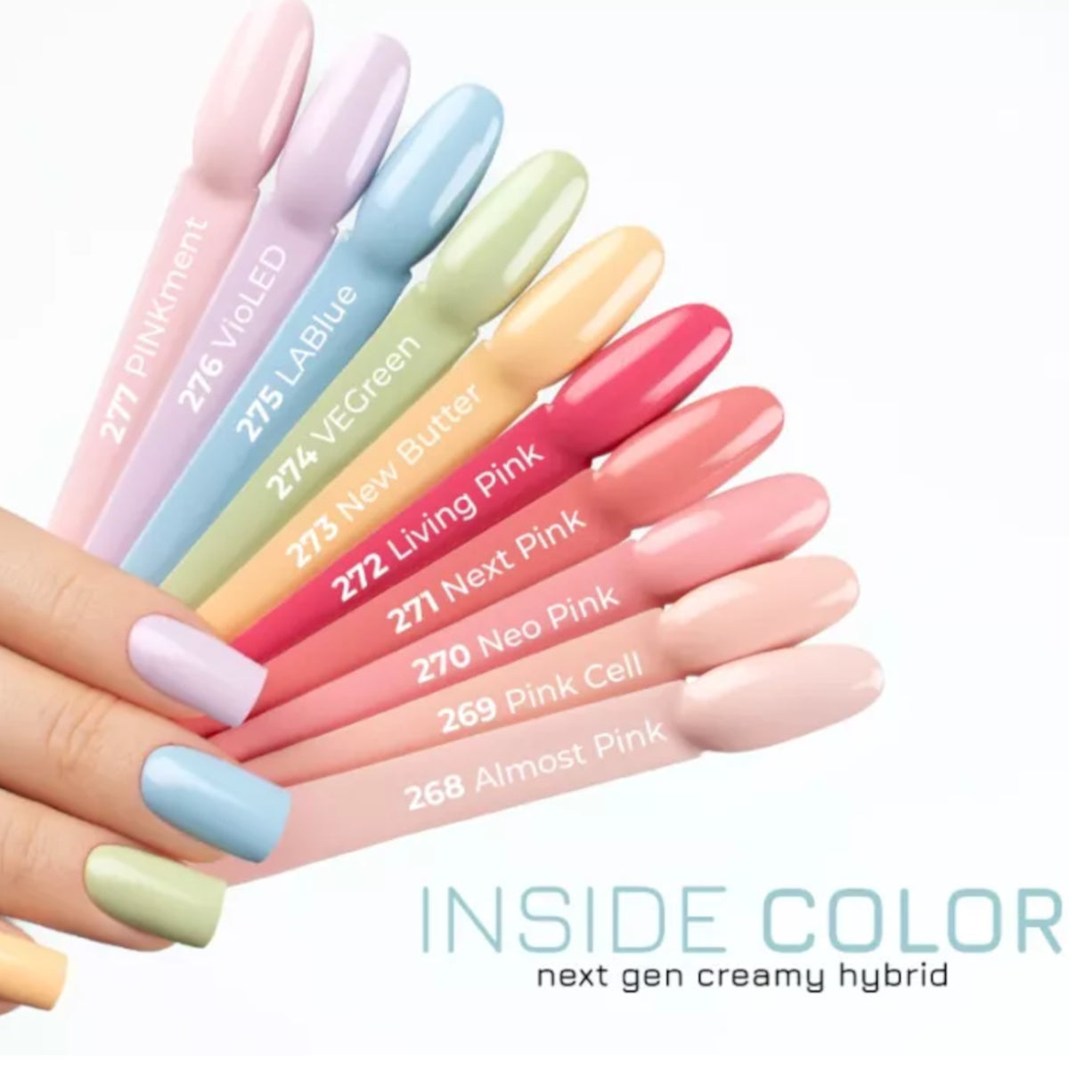 Victoria Vynn Pure Creamy Hybrid Gel 269 Pink Cell - shade swatches shown beside the product