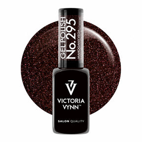 Victoria Vynn GEL POLISH 295 Mahogany Vega 8ml bottle and burgundy shimmer swatch