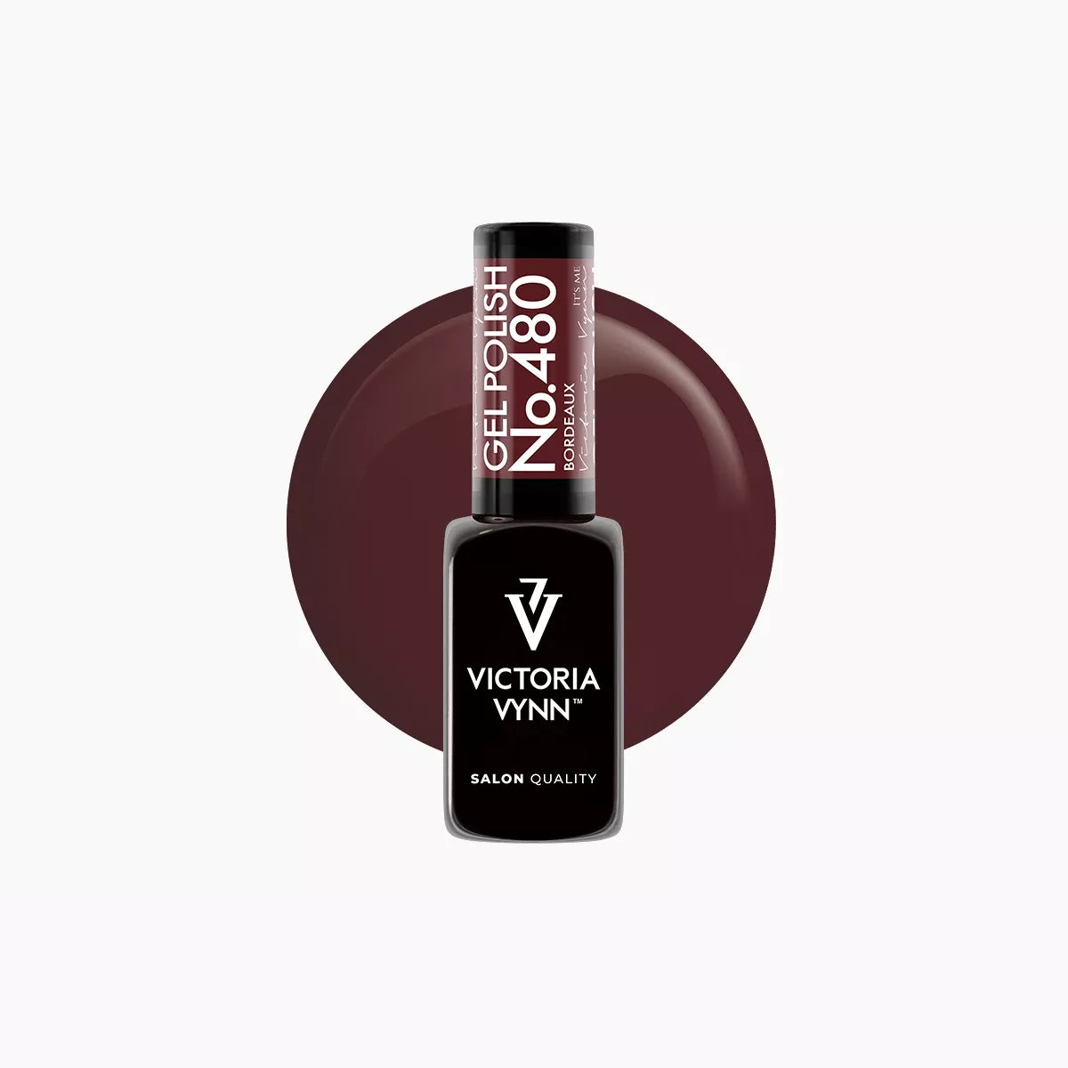 Victoria Vynn Gel Polish 480 Bordeaux bottle shown against a matching colour circle