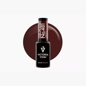 Victoria Vynn GEL POLISH bottle in shade 481 Oxblood against a burgundy colour swatch.