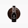 Victoria Vynn Gel Polish 483 Gilded Ebony bottle with a close-up of the deep brown shade and fine gold glitter