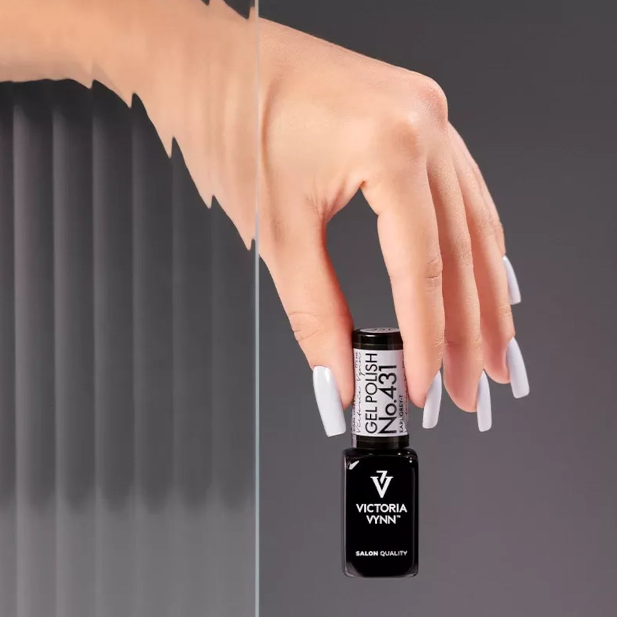 Victoria Vynn Gel Polish Color 431 Earl Grey-t - product colour and packaging on a dark background