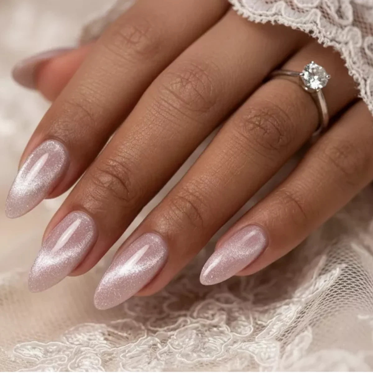 Victoria Vynn Gel Polish Silver Cat Eye Top No Wipe - colour shown on manicured nails