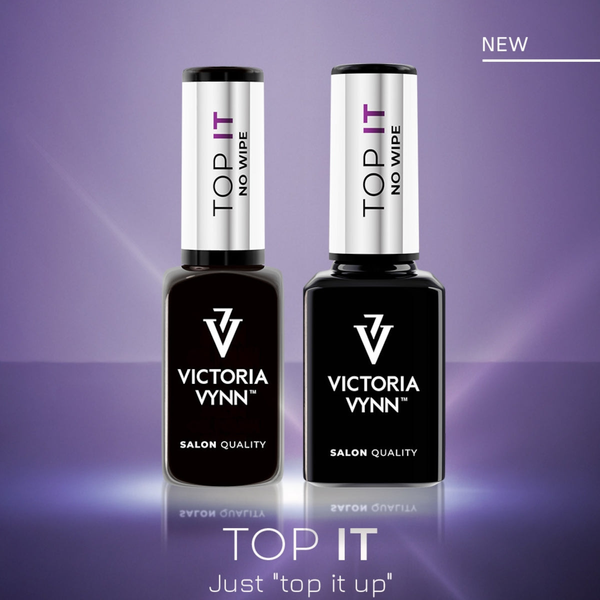 Victoria Vynn Gel Polish Top It No Wipe - product colour and packaging on a dark background