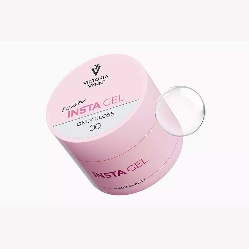 Victoria Vynn Insta Gel 00 Only Gloss clear builder gel jar with transparent gel swatch