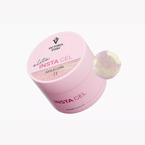 Victoria Vynn Insta Gel 11 Gold Girl builder gel pot with a pink-gold shimmer swatch