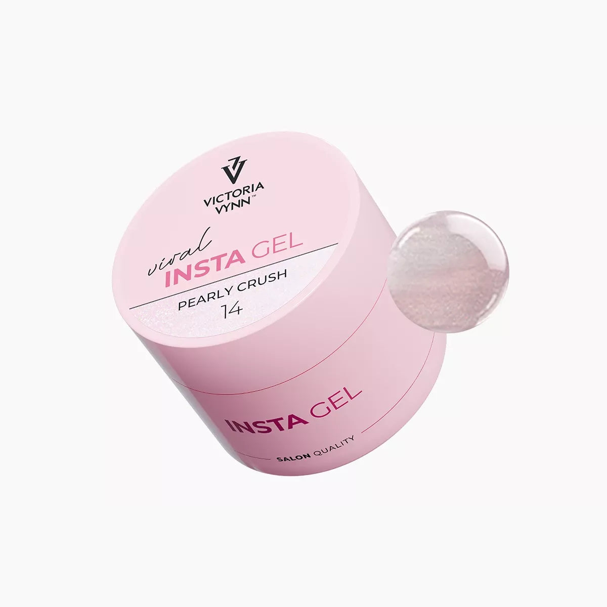 Victoria Vynn Insta Gel 14 Pearly Crush builder gel pot with a pearly pink swatch