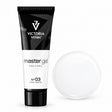 Victoria Vynn Master Gel Polygel 03 Fully White in the new tube beside its matching glossy colour swatch.