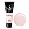 Victoria Vynn Master Gel Polygel 10 Milky Pink in the new tube beside its matching glossy colour swatch.