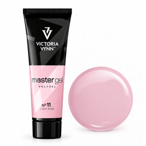 Victoria Vynn Master Gel Polygel 11 Light Rose in the new tube beside its matching glossy colour swatch.