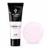 Victoria Vynn Master Gel Polygel 17 Milk Shake in the new tube beside its matching glossy colour swatch.
