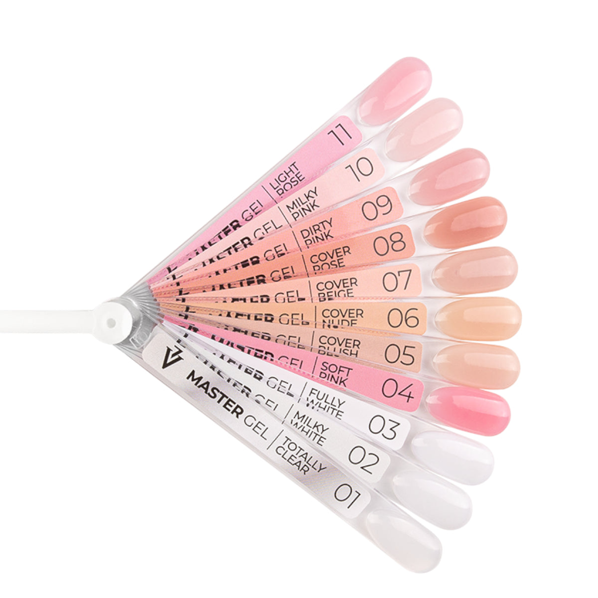 Victoria Vynn Master Gel Poly Gel 01 Totally Clear - shade swatches shown beside the product