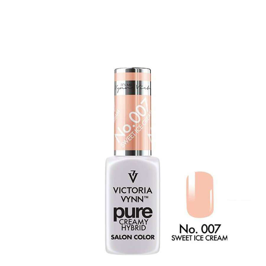 Victoria Vynn Pure Creamy Hybrid Gel 007 Sweet Ice Cream bottle with peach nude shade sample