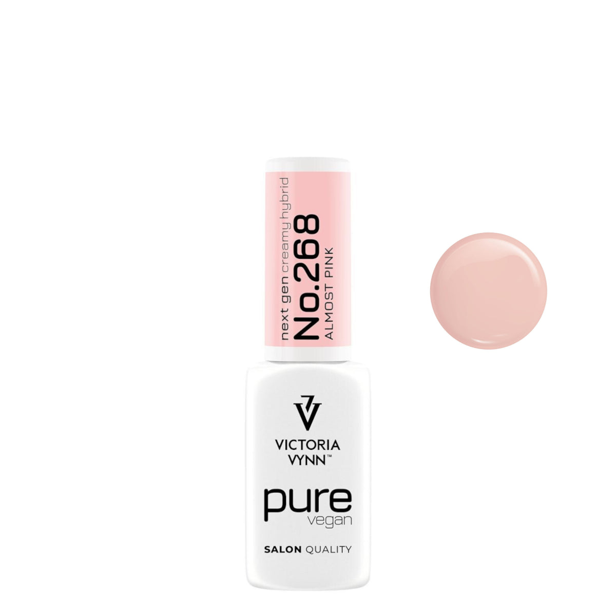 Victoria Vynn Pure Creamy Hybrid Gel 268 Almost Pink - product and colour sample arranged on a white background