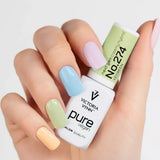 Victoria Vynn Pure Creamy Hybrid Gel 274 VEGreen - shade swatches shown beside the product
