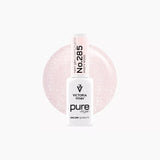 Victoria Vynn Pure Vegan 285 Misty Rose bottle with a sheer light-pink silver-shimmer colour swatch