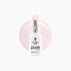Victoria Vynn Pure Vegan 285 Misty Rose bottle with a sheer light-pink silver-shimmer colour swatch
