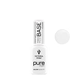 Victoria Vynn Pure Vegan Mani & Pedi Base Clear - product and colour sample arranged on a white background