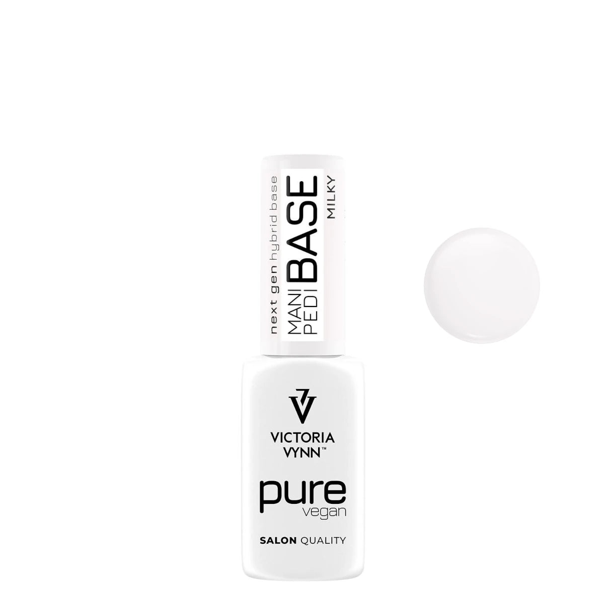 Victoria Vynn Pure Vegan Mani & Pedi Base Milky - product and colour sample arranged on a white background