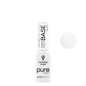 Victoria Vynn Pure Vegan Mani & Pedi Base Milky - product and colour sample arranged on a white background
