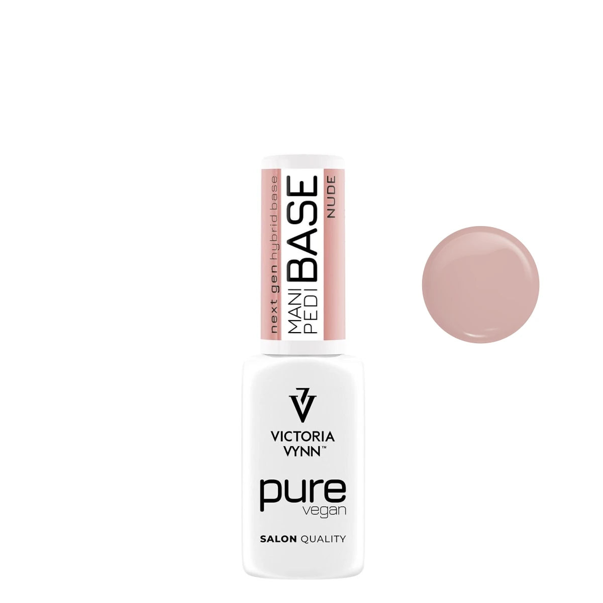 Victoria Vynn Pure Vegan Mani & Pedi Base Nude - product and colour sample arranged on a white background