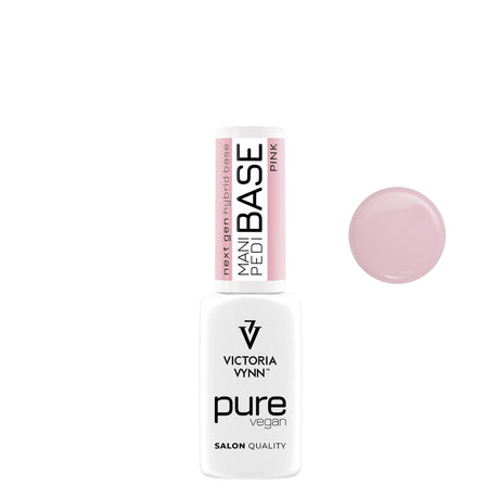 Victoria Vynn Pure Vegan Mani & Pedi Base Pink - product and colour sample arranged on a white background