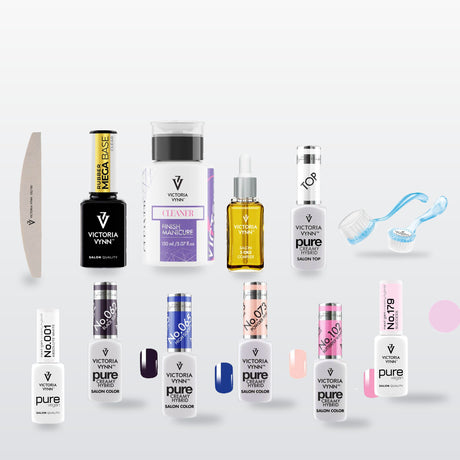 Victoria Vynn Salon Essentials and Classic Colours twelve-piece manicure set in a staggered arrangement