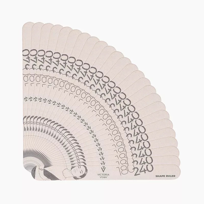 Pack of 25 Victoria Vynn Shape Ruler straight slim nail files 180/240 shown in a fan