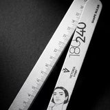 Close-up of Victoria Vynn Shape Ruler 180/240 file beside its centimetre ruler edge