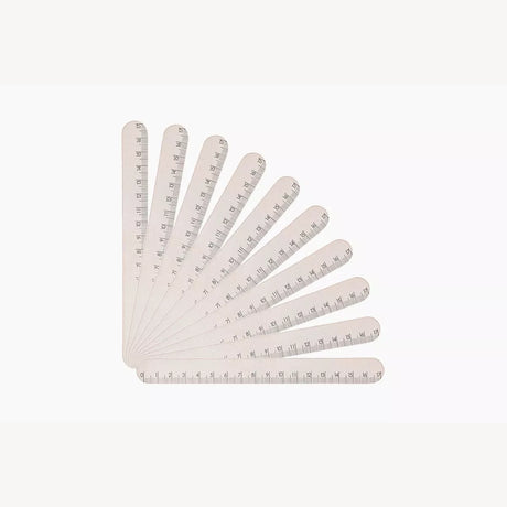 Ten slim Shape Ruler nail files fanned to show the centimetre scales