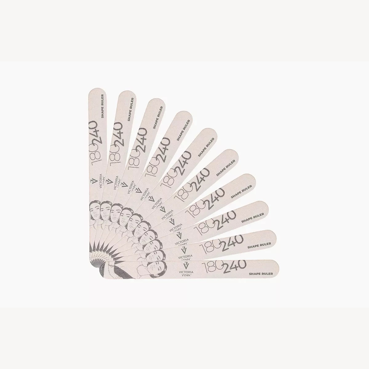 Pack of ten Victoria Vynn Shape Ruler straight slim files 180/240 in a fan