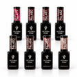 Eight Victoria Vynn The New Deco gel polish bottles, one each of shades 479–486, arranged on a white studio background