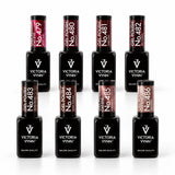 Eight Victoria Vynn The New Deco gel polish bottles, one each of shades 479–486, arranged on a white studio background
