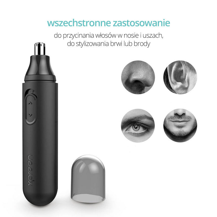 Xpreen Electric Nose & Ear Trimmer - arranged with the included components on a white background