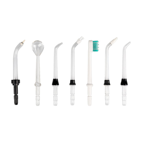 Xpreen Ifanze Tooth Irrigator Tips - arranged with the included components on a white background