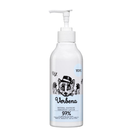 Yope Natural Hand & Body Lotion Verbena - arranged with the included components on a white background