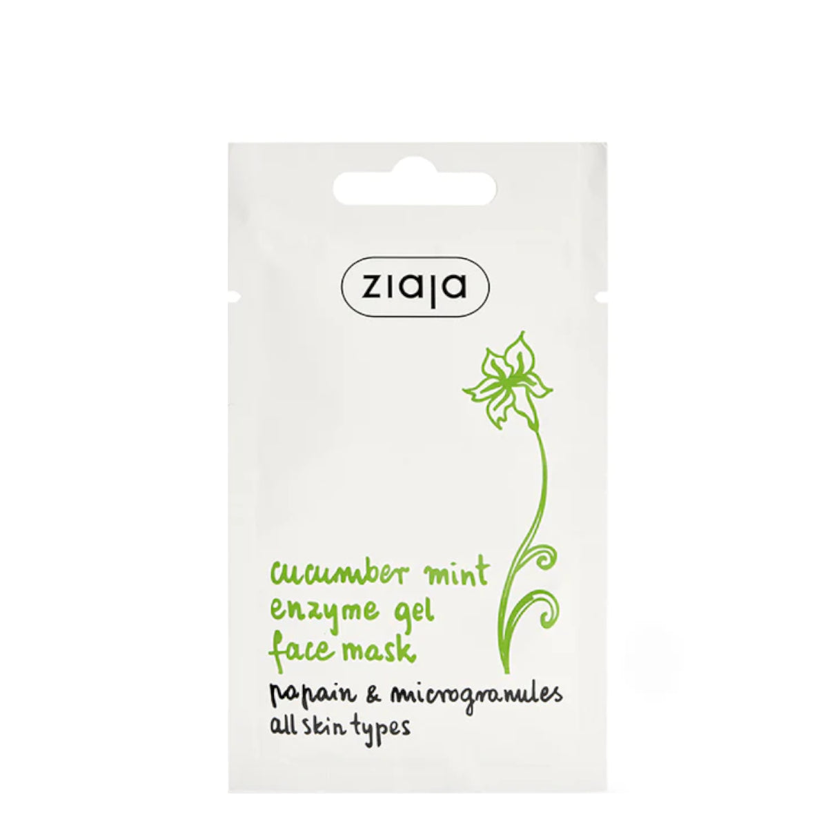 Ziaja Cucumber Mint Enzymatic Face Mask - open cosmetic jar with its lid on a white background