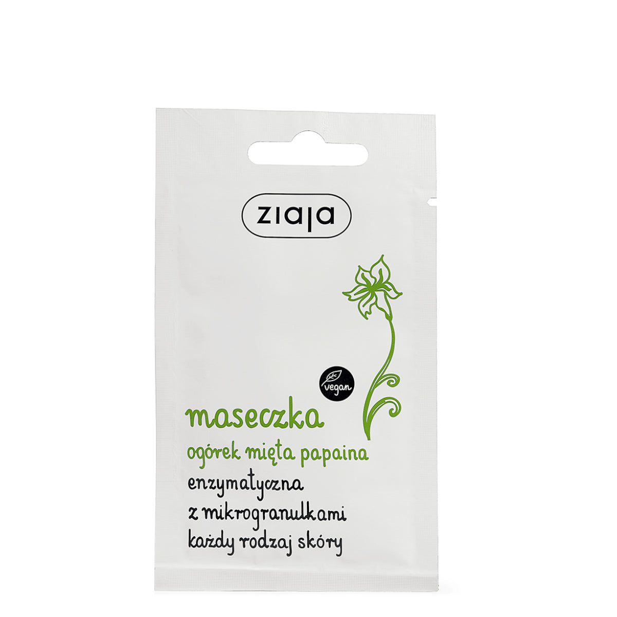 Ziaja Cucumber Mint Enzymatic Face Mask - open cosmetic jar with its lid on a white background