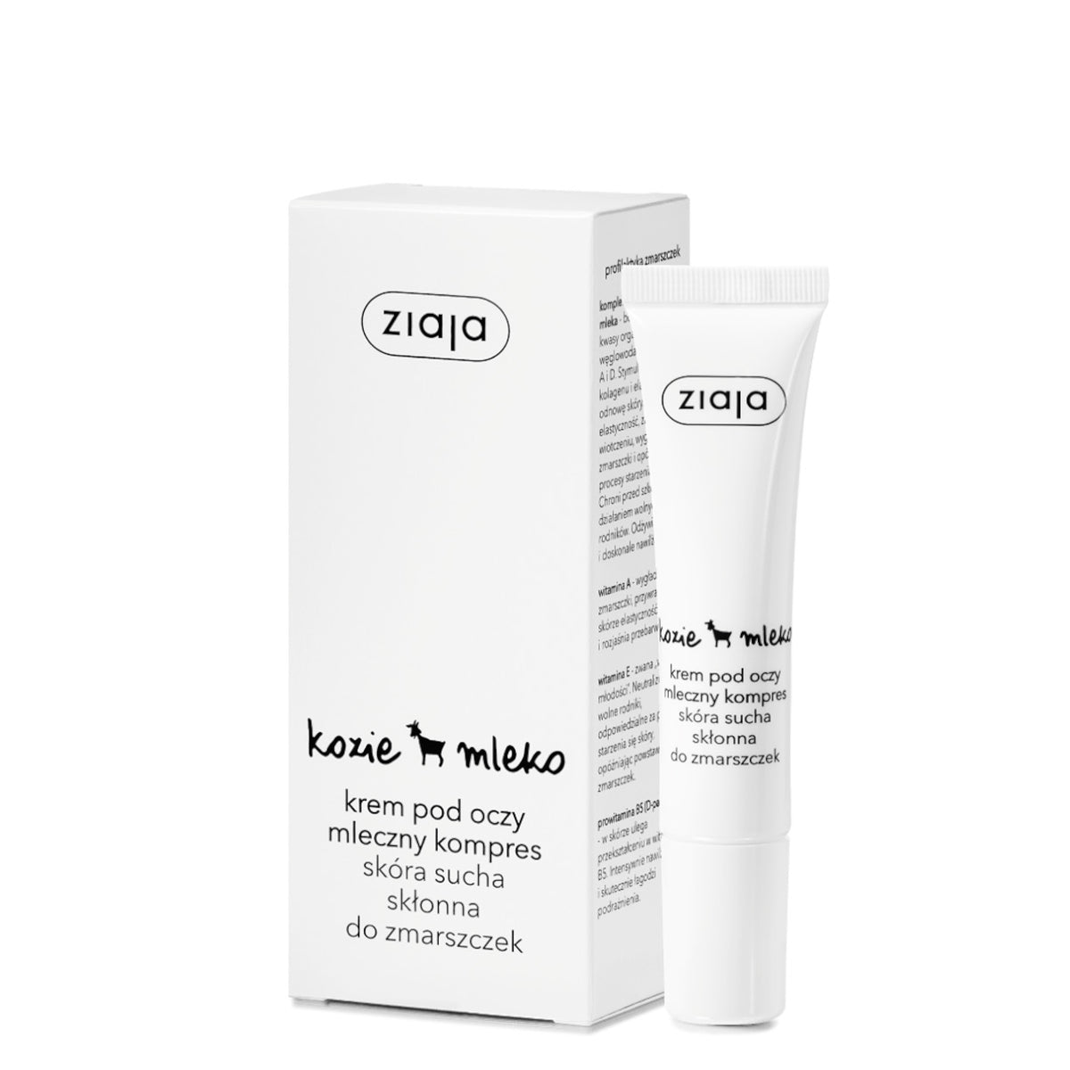 Ziaja Goat's Milk Eye Cream - arranged with the included components on a white background